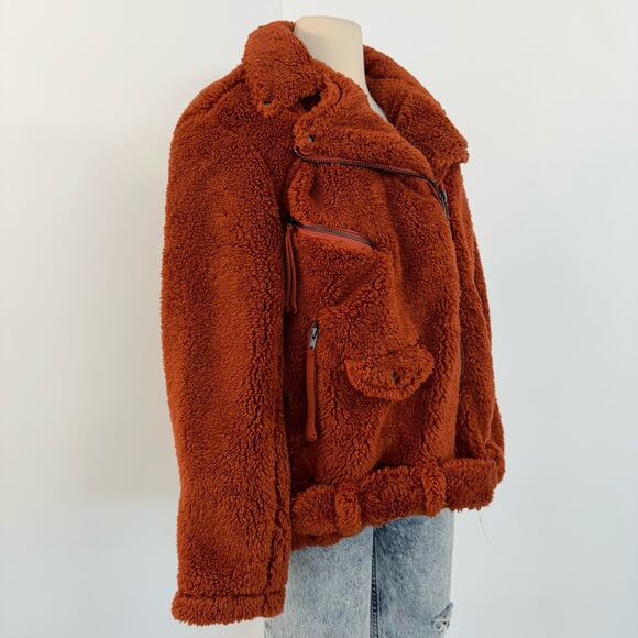 Free People So Cozy Slouchy Moto Jacket in Spiced Brandy Brown Size M NWT - Picture 4 of 15
